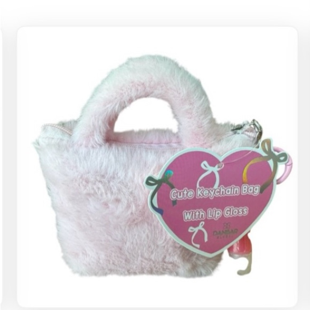 Furry Pink Bow Bag Charm - Picture 2 of 2